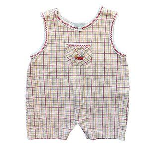 Kissy Kissy Unisex, Gender Neutral Plaid Tractor Embroidered Romper 12-18 Months